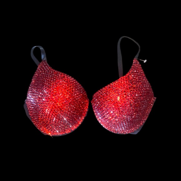 Crystal Rhinestone Classic Red Glam Bling Bra Top All Sizes New - Picture 1 of 11